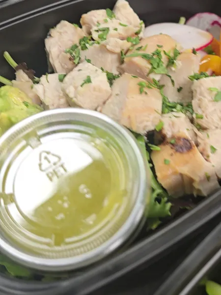 Chicken salad with the dressing in its own cup
