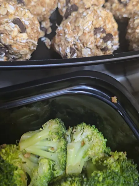 Protein bites and roasted broccoli